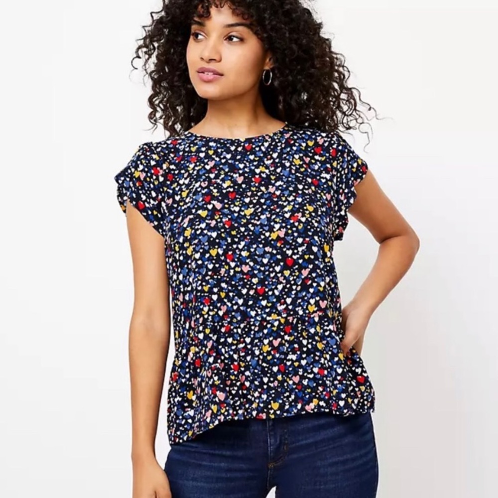 Loft Tulip Sleeve Navy Heart Blouse